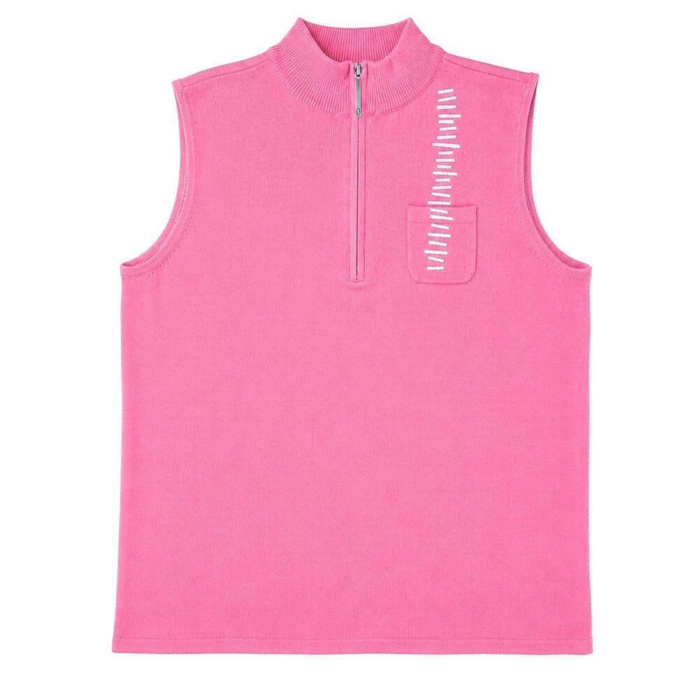Jamie Sadock Soft Cotton Sleeveless Quarter Zip Size Small Pink Knit Golf Top